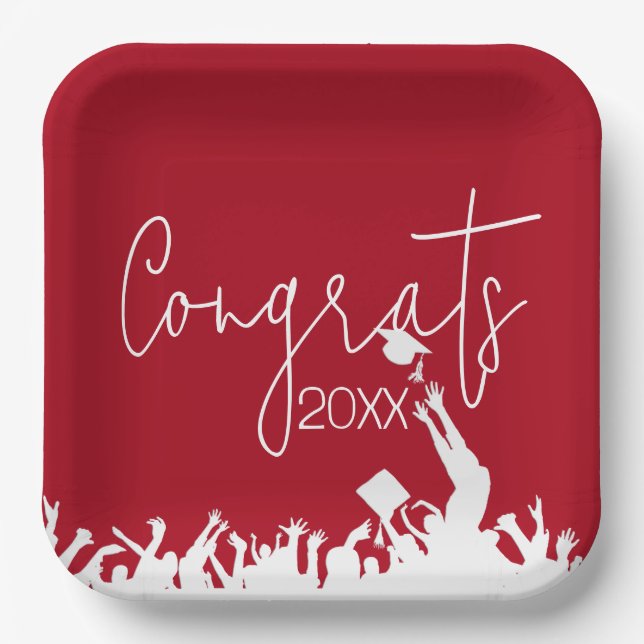 Graduation Congrats With White Caps Paper Plate (Front)