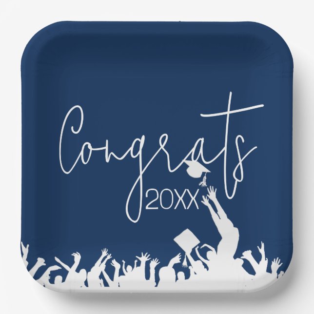 Graduation Congrats With White Caps Paper Plate (Front)