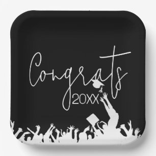 Graduation Congrats With White Caps Paper Plate