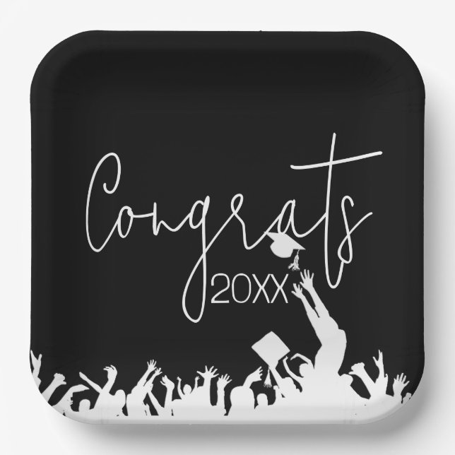 Graduation Congrats With White Caps Paper Plate (Front)