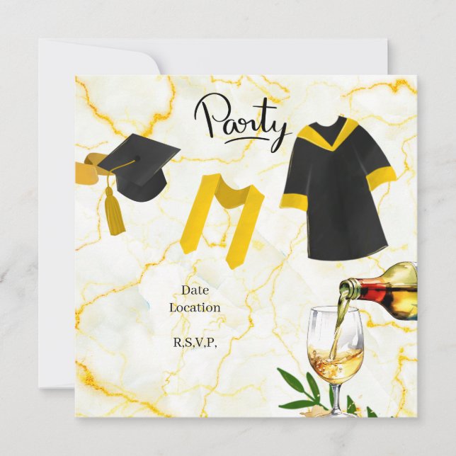 Graduation  Congratulation  Academic hat  and gown Invitation (Front)