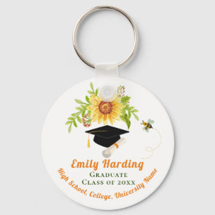 Graduation Congratulation Class of Floral Flower Key Ring