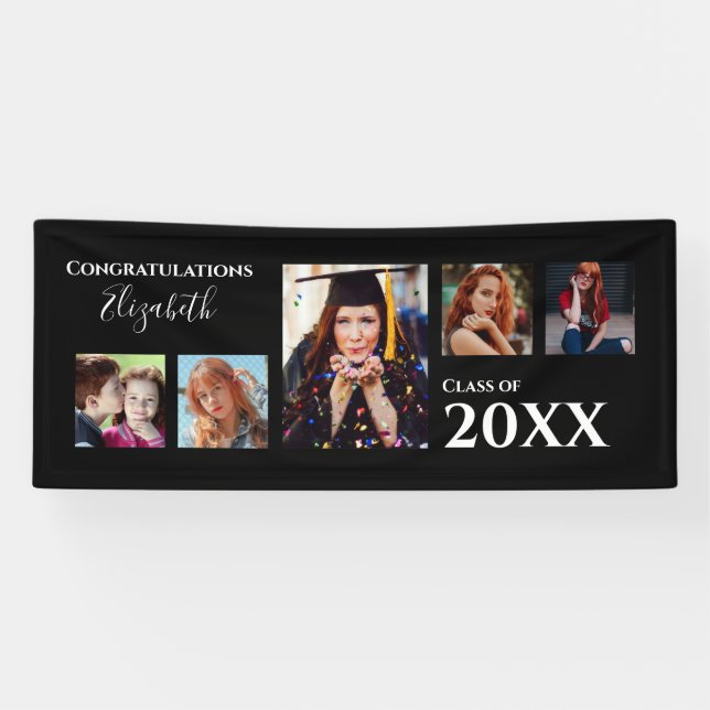 Graduation Congratulation Photo Black Modern Banner (Horizontal)
