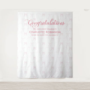 Graduation Congratulation Pink Bow Backdrop Tapestry