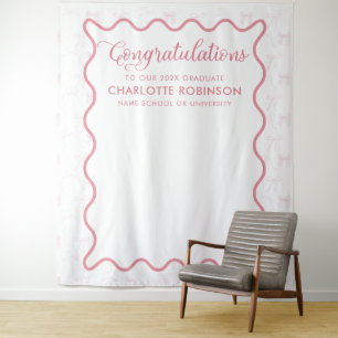 Graduation Congratulation Pink Bow Backdrop Tapestry