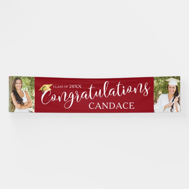 Graduation Congratulations 2 Photos Red Banner (Horizontal)