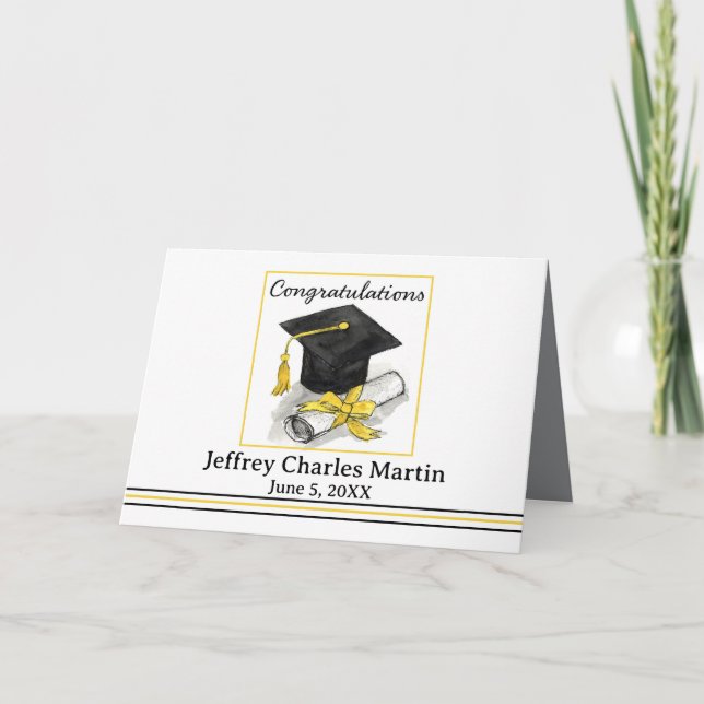Graduation Congratulations Black Cap Custom Name Card (Front)