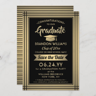 Graduation Congratulations Black & Gold Faux Foil Save The Date
