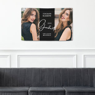 Graduation Congratulations Black Modern Photo Banner