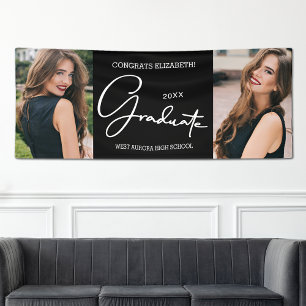 Graduation Congratulations Black Modern Photo Banner