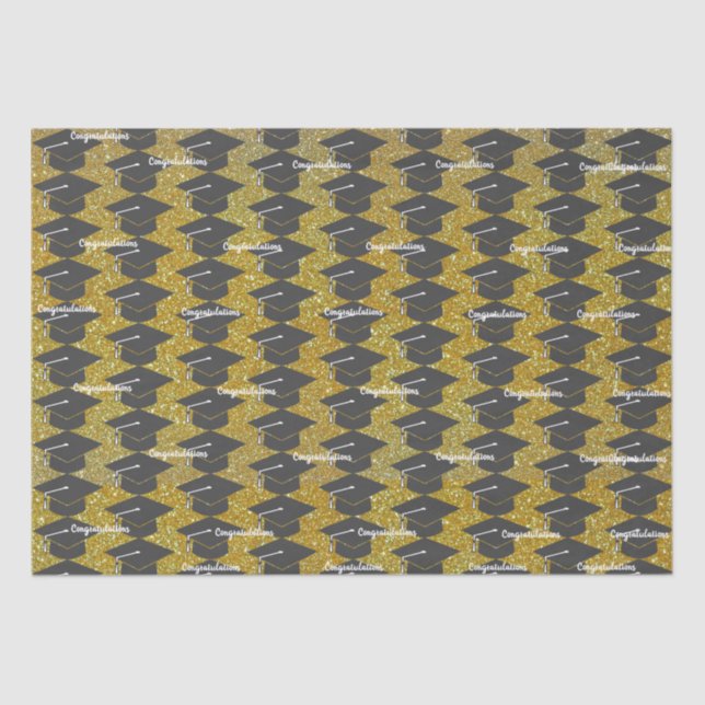 Graduation Congratulations Cap Gold Glitter Tissue Paper (Front)