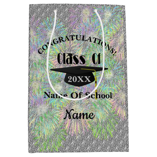 Graduation Congratulations Cap Personalised   Medium Gift Bag (Front)