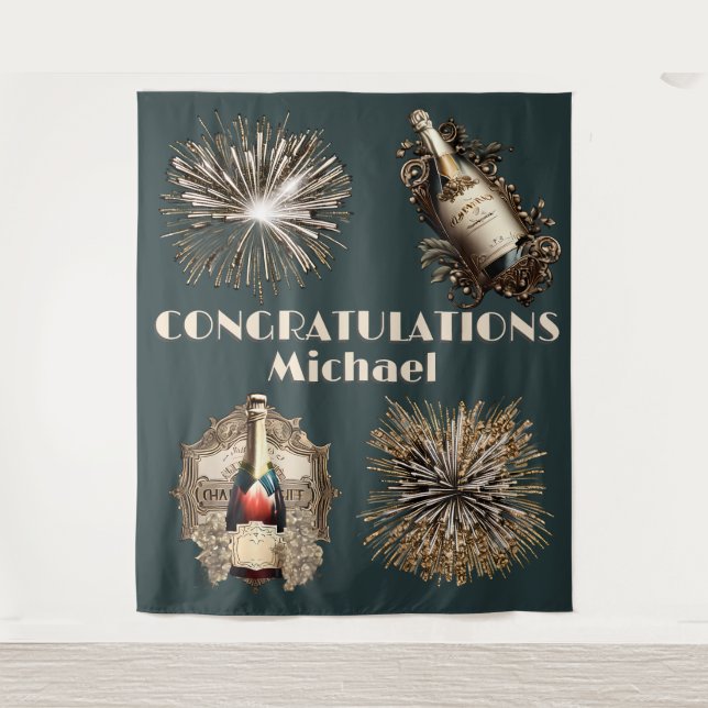 Graduation congratulations celebration bubbly fun tapestry (Front)