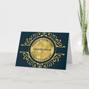 Graduation Congratulations Elegant Blue Gold Card