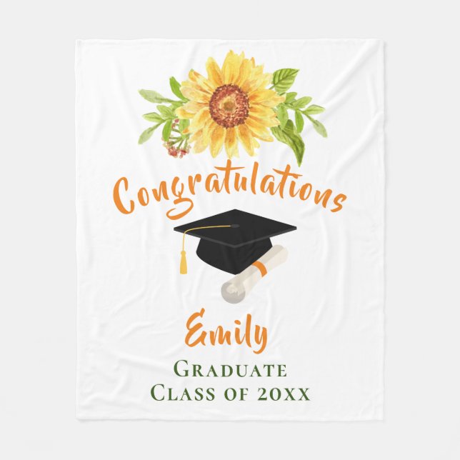  Graduation Congratulations Floral Sunflower  Fleece Blanket (Front)