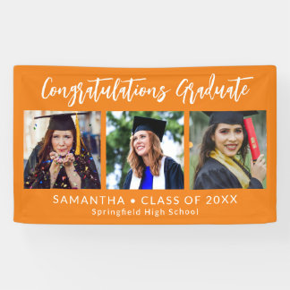 Graduation Congratulations Graduate 3 Photo Orange Banner