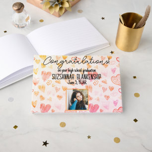 Graduation Congratulations Heart Pattern Custom Guest Book