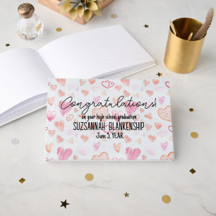 Graduation Congratulations Heart Pattern Custom Guest Book