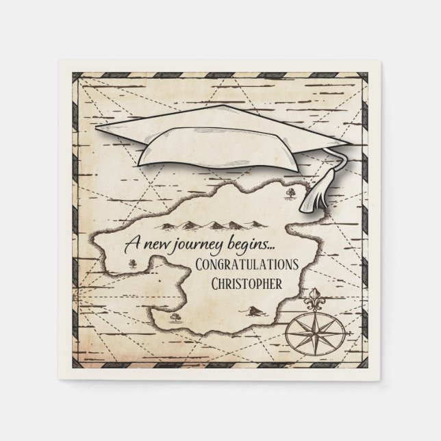 Graduation Congratulations Monogram Compass & Map Napkin (Front)