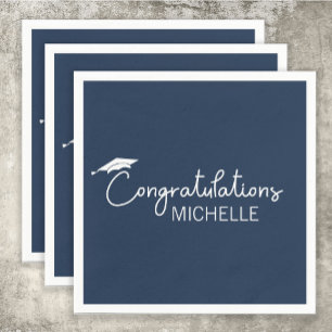 Graduation Congratulations Navy Blue White Script Napkin