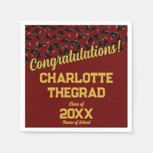 Graduation Congratulations Personalise Maroon Gold Napkin