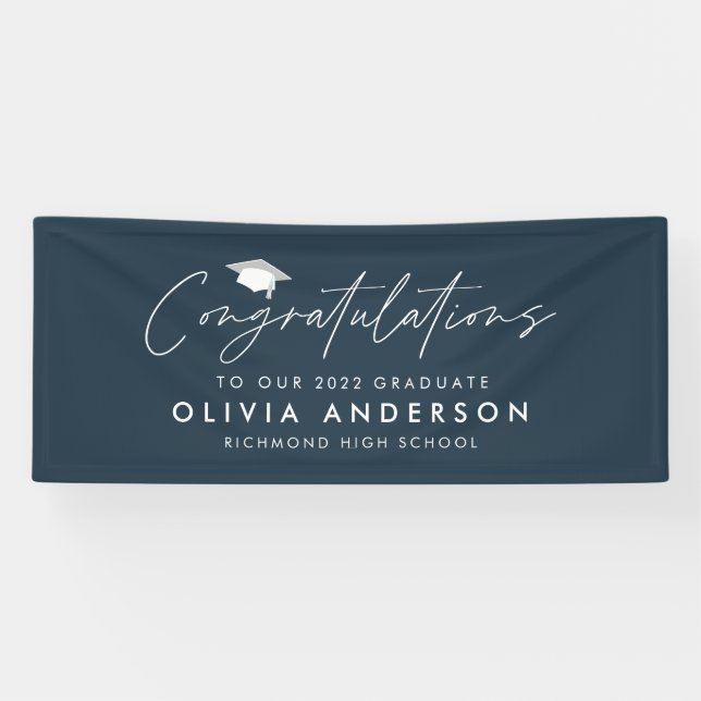 Graduation congratulations simple modern navy blue banner (Horizontal)