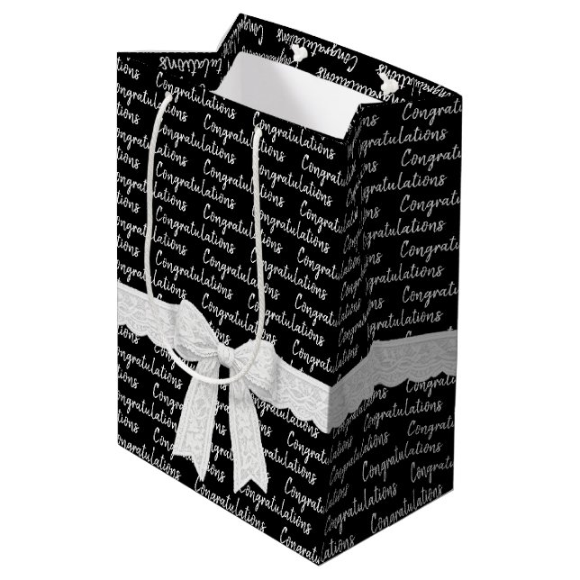 Graduation Congratulations With White Bow  Medium Gift Bag (Back Angled)