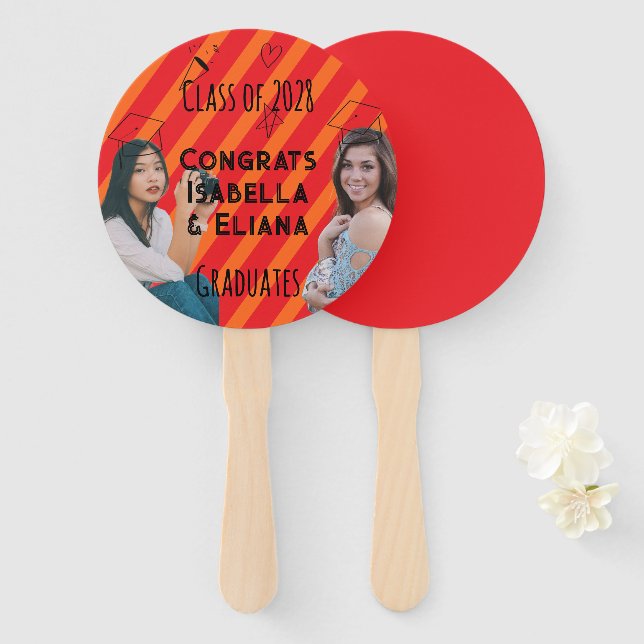 Graduation Congratulatory Doodles Black Text Hand Fan (Front and Back)