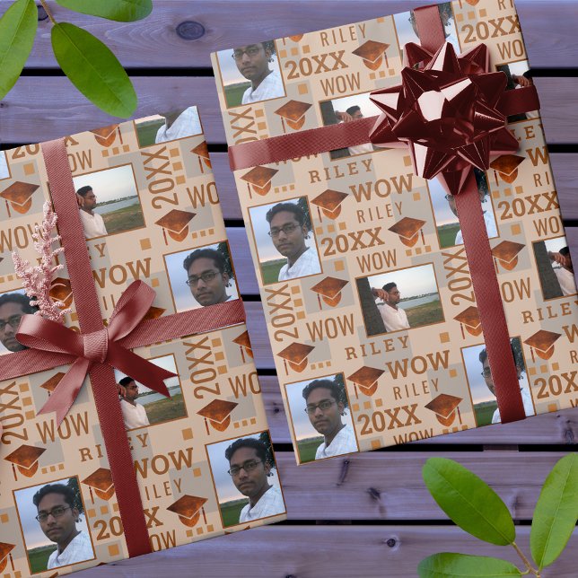 Graduation Copper Cute Wow Graduate 2 Photo Wrapping Paper (Creator Uploaded)