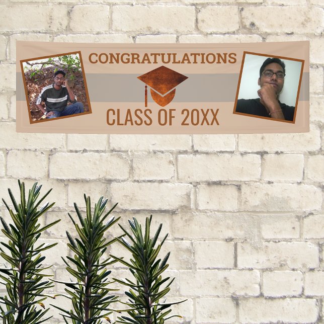 Graduation Copper Modern Graduate Party 2 Photo Banner (Creator Uploaded)