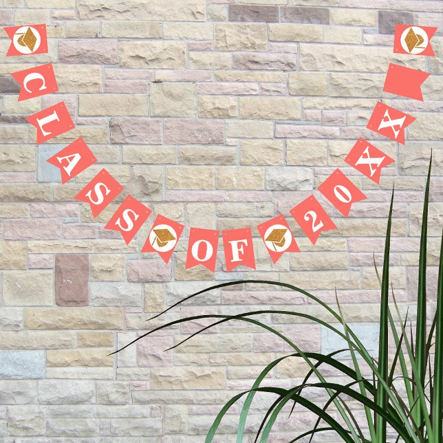 Graduation Coral Pink Gold Class Of Custom Year Bunting (Creator Uploaded)