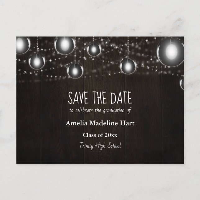 Graduation Country | String Lights Save The Date  Announcement Postcard (Front)