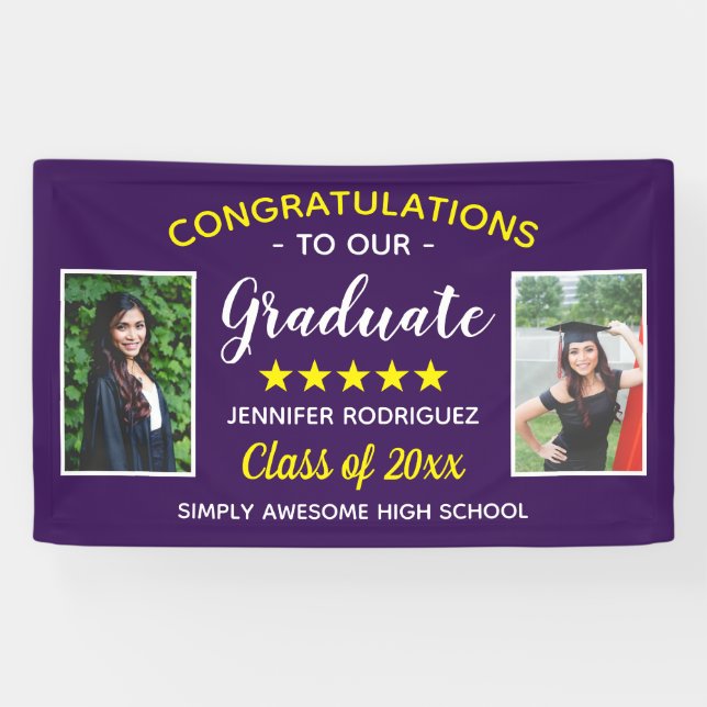 Graduation Custom 2 Photo Congratulations Graduate Banner (Horizontal)