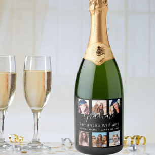 Graduation custom photo collage black sparkling wine label