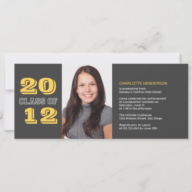 Graduation custom photo invitation grey class of (Front)