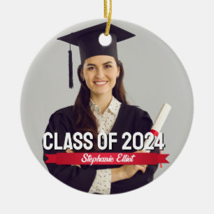 Graduation Custom Red Ribbon Class Of School Year Ceramic Tree Decoration