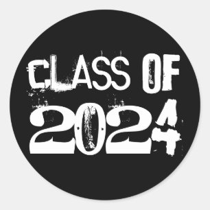 Graduation Custom Year Black White Grunge Style Classic Round Sticker
