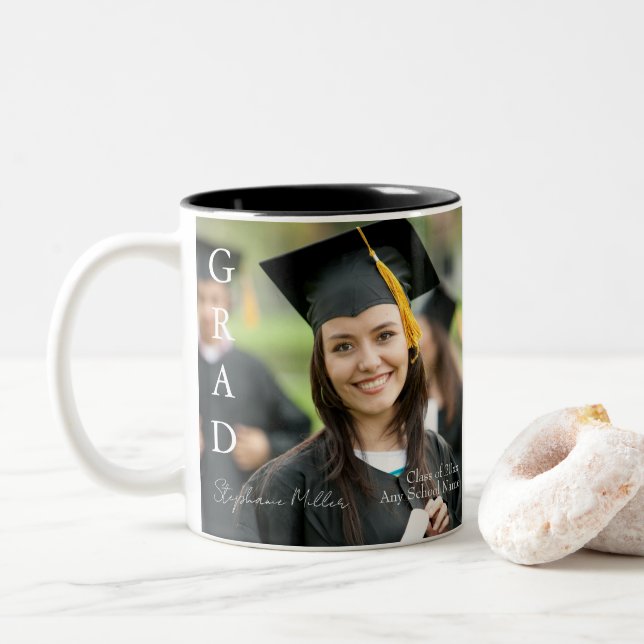 Graduation Customisable Name, School, and Year  Two-Tone Coffee Mug (With Donut)