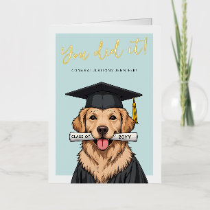 Graduation Cute Golden Retriever Custom Photo Foil Greeting Card