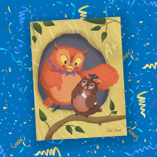 Graduation Cute Owl Black Hat Blank Postcard