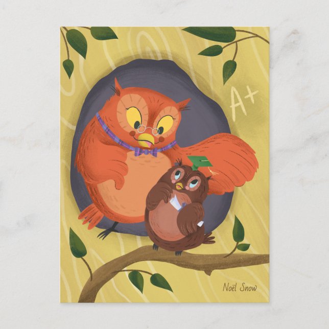 Graduation Cute Owl Green Hat Blank Postcard (Front)