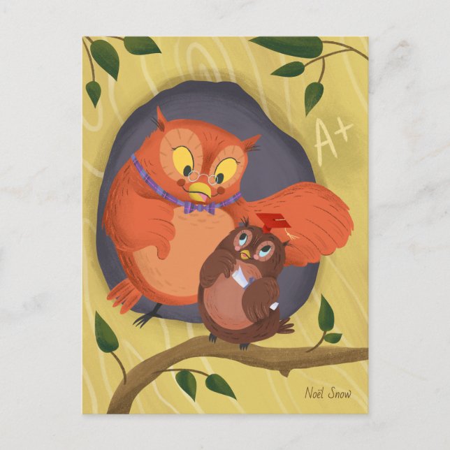 Graduation Cute Owl Red Hat Blank Postcard (Front)