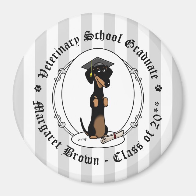 Graduation Dachshund (black & tan) - Cute dog Magnet (Front)