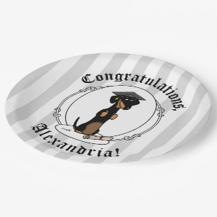 Graduation Dachshund Dog (black & tan) Cute Paper Plate
