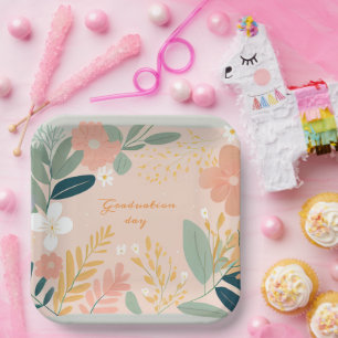 Graduation Day, Flower Floral Bouquet Paper Plate