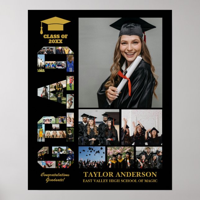 Graduation Day Grad Class Senior DIY Photo Collage Poster (Front)
