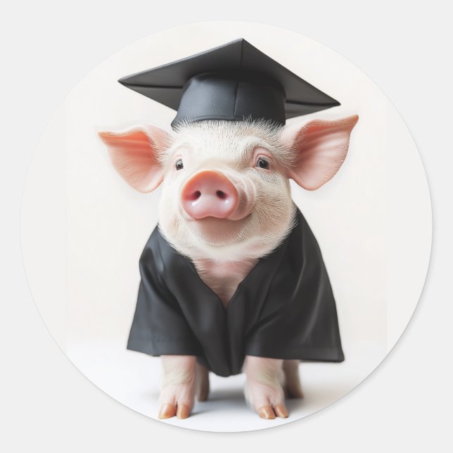 Graduation Day Piggy Style Classic Round Sticker (Front)