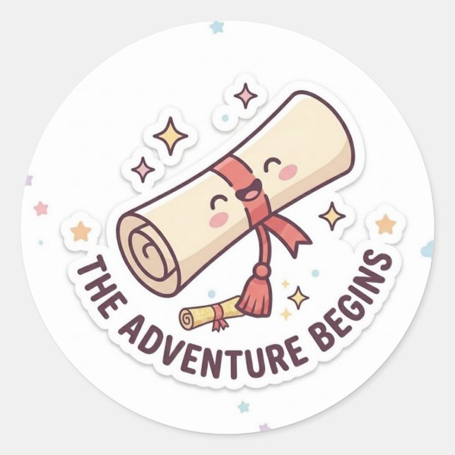 Graduation Design - "The Adventure Begins"  Classic Round Sticker (Front)