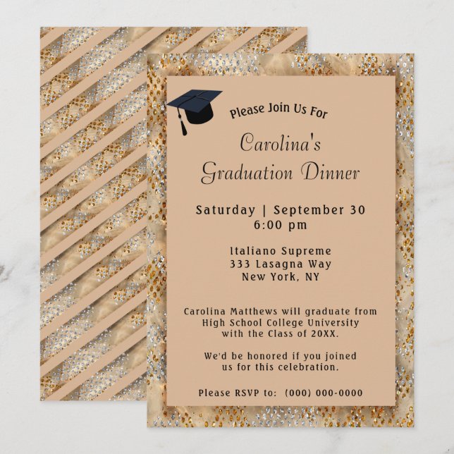 Graduation Dinner Cap Tan Graduation Invitation (Front/Back)
