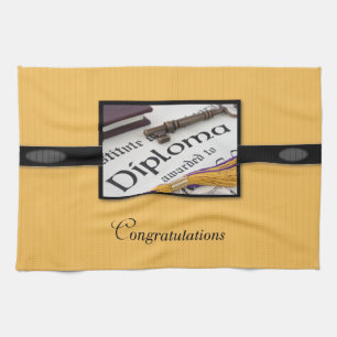 Graduation Diploma, Black, Gold, Gift, Pillow Tea Towel